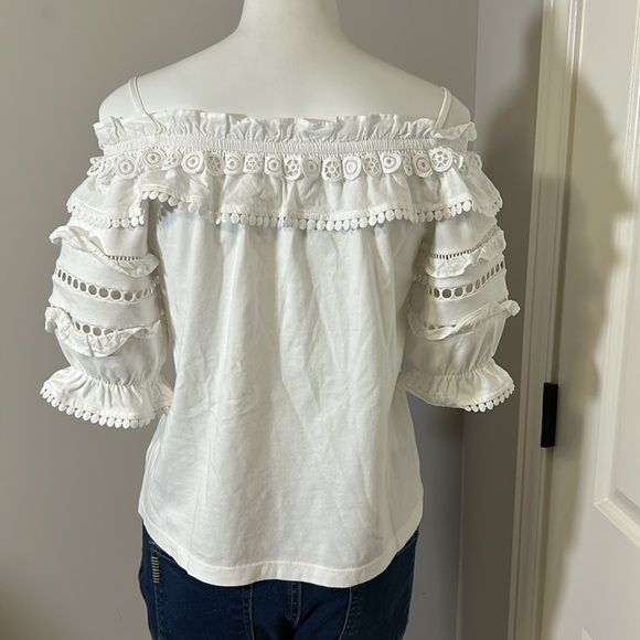 Lilly Pulitzer Brentwood White Off The Shoulder Top Relaxed Fit Sz XS - Picture 5 of 9